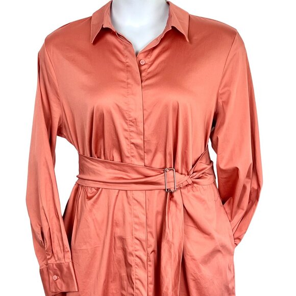 NWT Shirt Dress Eva Mendes NY&C Size XXL Coral Belted Button-Front Cotton Blend - Picture 7 of 16
